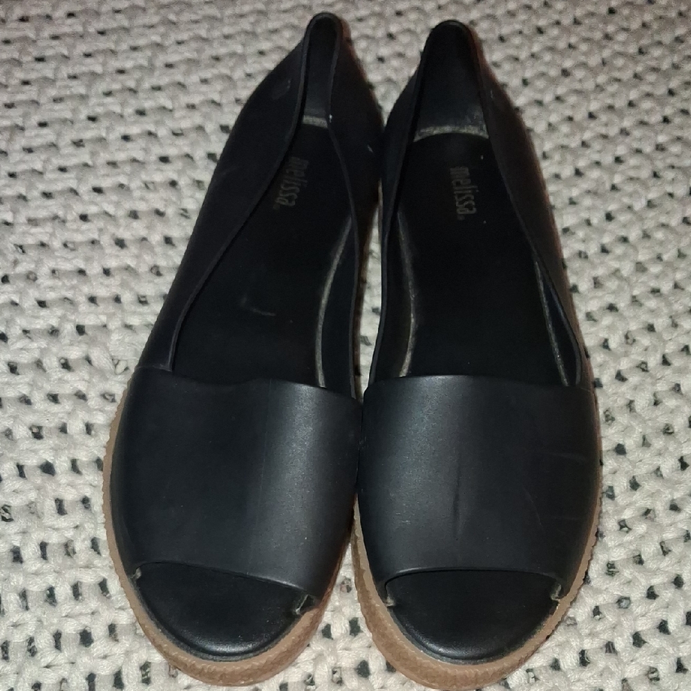 Melissa Black Open-Toe Slip-On Flats Sz 8